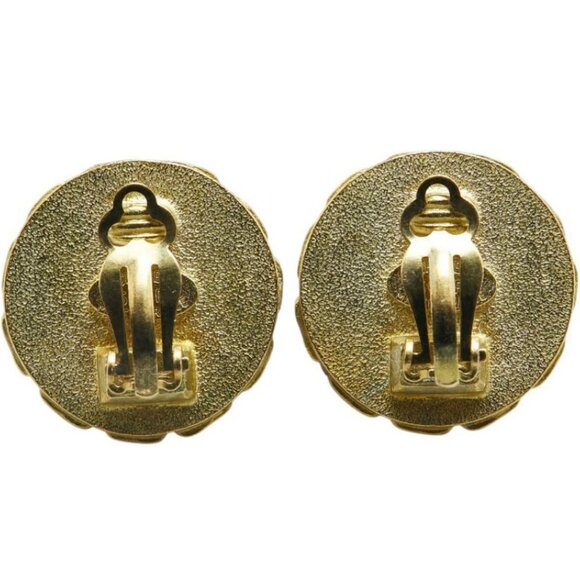 CHANEL CC Logos Black Round Chain Clip-On Earrings Gold Tone 95P Auth w/Box - Picture 4 of 6